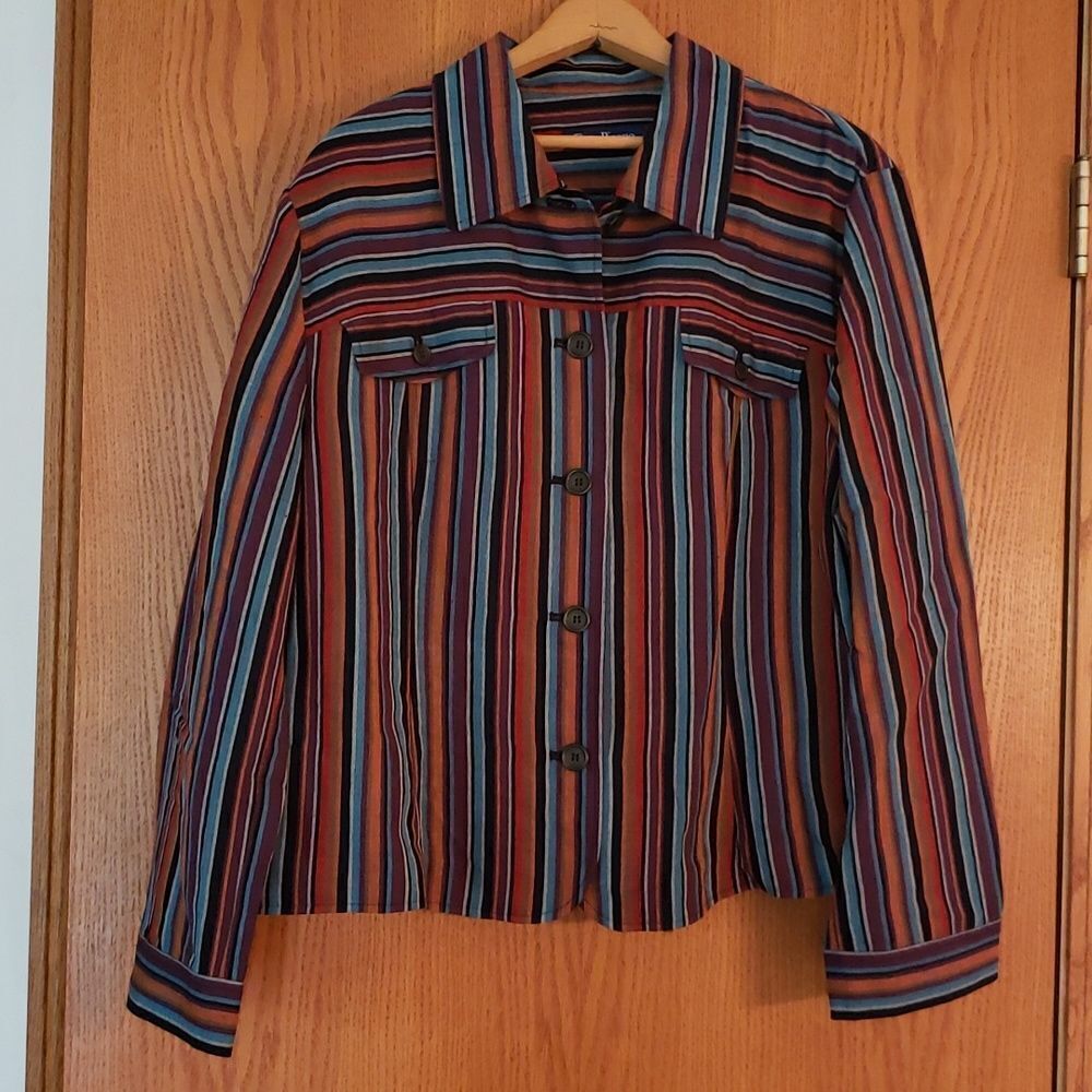 Very Nice Evan-Picone Lightweight Striped Button Up Jacket Sz L